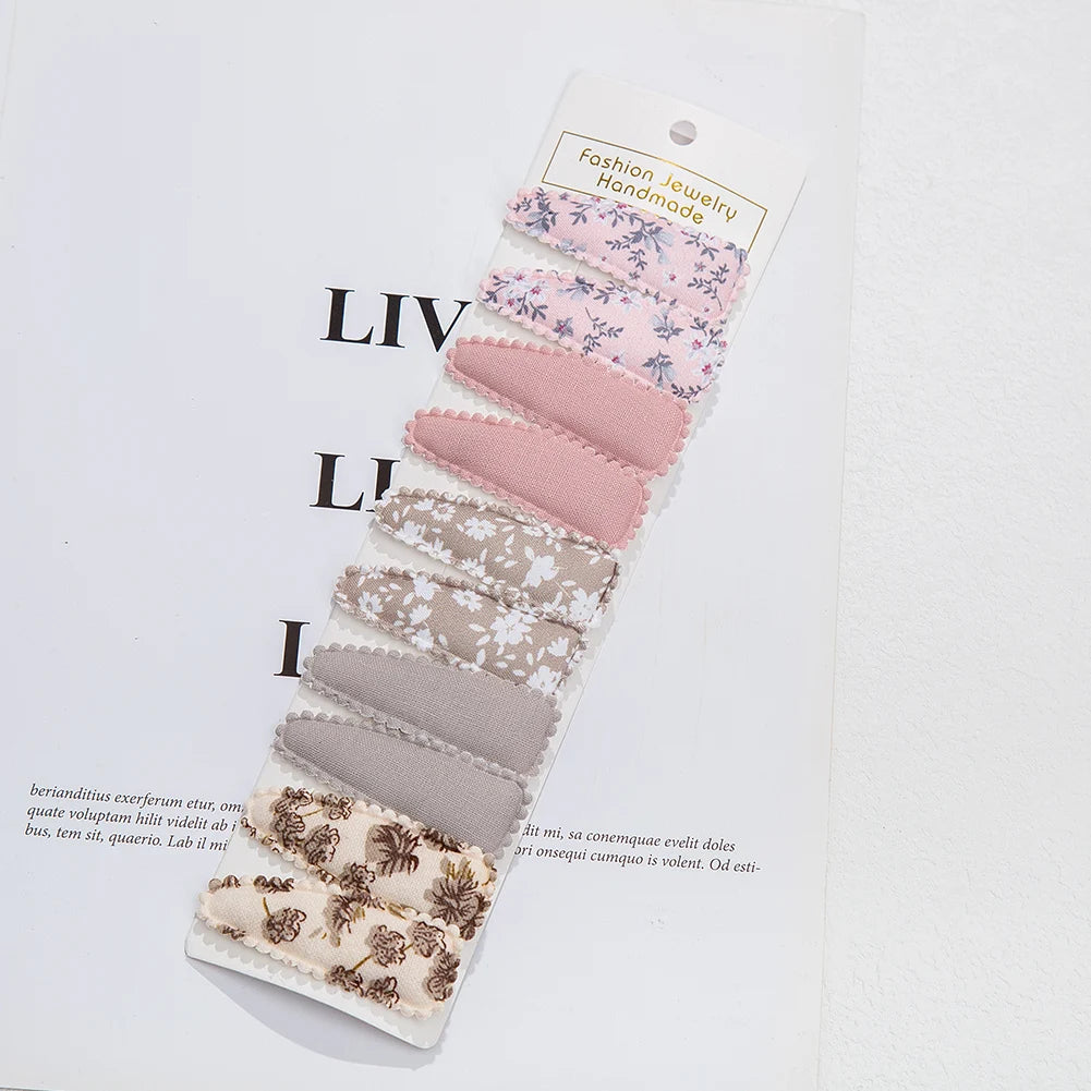 10Pcs/Lot Ins 6cm Flower Print Cotton Alloy Hair Bow Snap Clips Set Fabric Plaid Bobby Hairpins Hairgrips Girls Kids Headwear