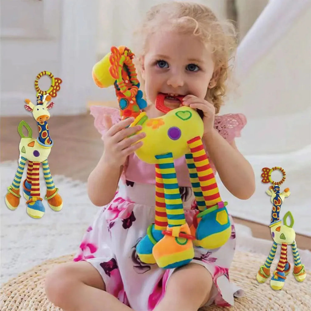 Newborn giraffe rattles plush toys cartoon animal toys cot stroller rattles hanging bell educational baby toys newborn gift