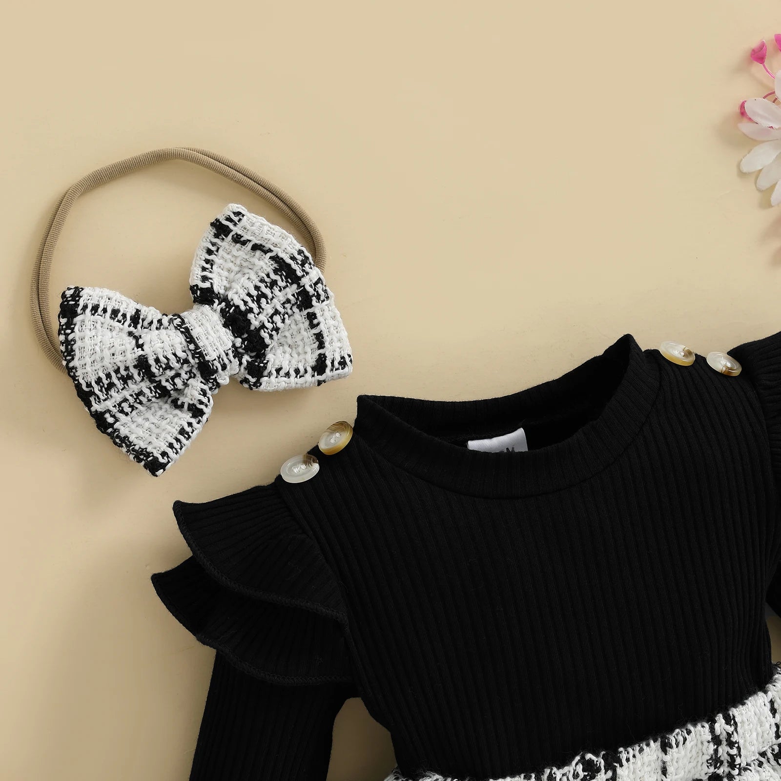 SUNSIOM 0-18 Months Baby Girl Rompers Outfits Long Sleeve Plaid Print Skirt Bodysuit with Headband Socks Set Infant Fall Clothes