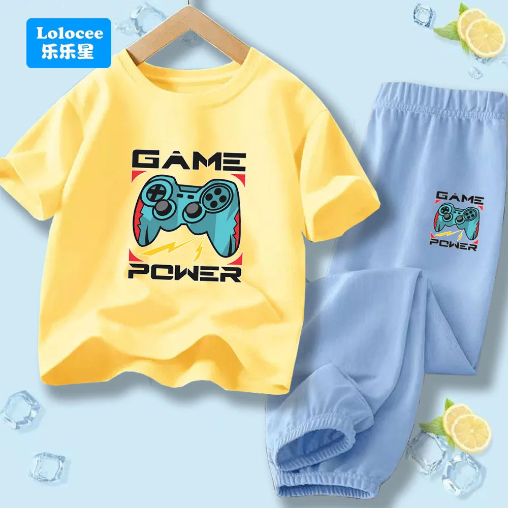 "VETEMENTS" Ensemble 2 pièces pour enfants style gamer "manette de jeu" : t-shirt à manches courtes et pantalon