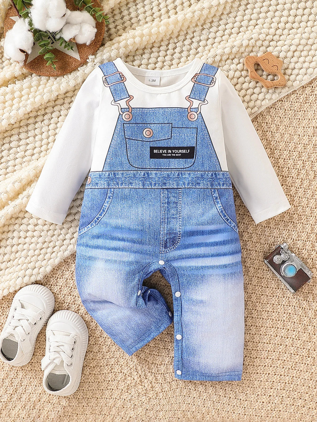 Newborn Baby Boy Printed Romper: Crew Neck Long-Sleeve One-Piece Outfit – Casual Spring/Autumn Wear, Versatile for Daily Use and