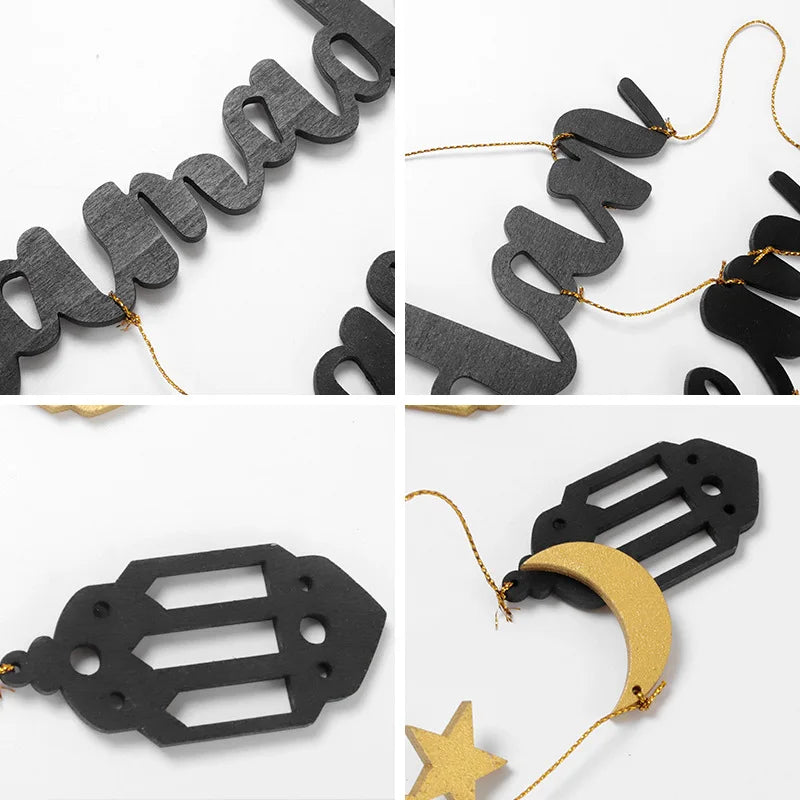 "SPECIAL RAMADAN" Ramadan Kareem Hanging Wooden Decoration for the Islamic Holy Month; Ramadan Kareem Hanging Wooden Sign Islamic Holy Month Decor with Moon, Star, and Lantern Pendants for Eid Wood Craft Home Decoration