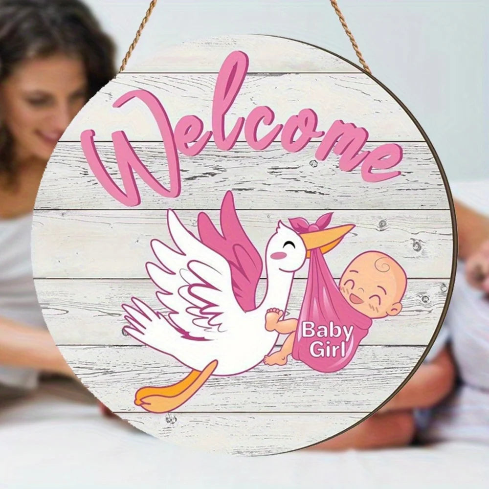 Welcome Little Princess "Wooden Pendant-Newborn Baby Girl Arrival Celebration Round Wooden Decorations Suitable for Baby Room