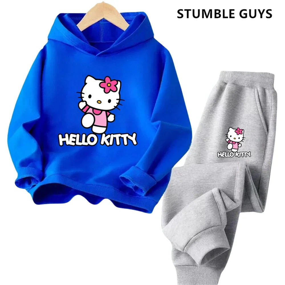 Hoodies Sets Boys Outfit Set Kids Hello Kitty Clothes Girls Clothing Tops Pants Suits 4-14 Years Old Ports Suits Hoodies Sweater