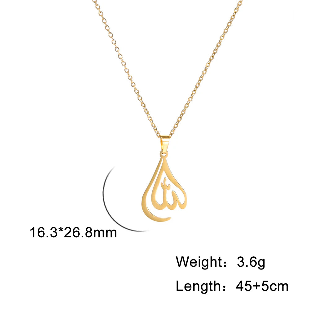 "SPECIAL RAMADAN" Lucktune-Collier pendentif Dieu arabe Allah Collier de chaîne islamique musulman en acier inoxydable pour hommes et femmes Cadeau de bijoux classiques