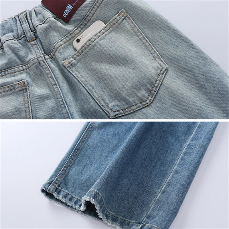 "VETEMENTS" Jean style usé pour filles, coupe ample, jambes larges, pour enfants de 5 à 14 ans