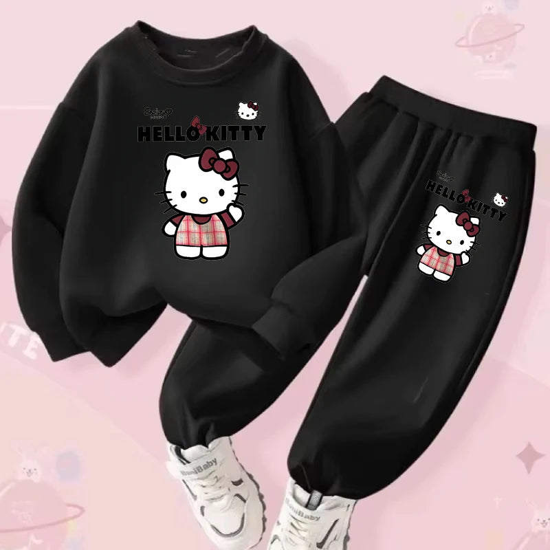 Sanrio Spring Girls Hello Kitty Printed Hoodies Sets Children's Breathable Sport Pullover and Pant Two Piece Suit Kids Sweatsuit