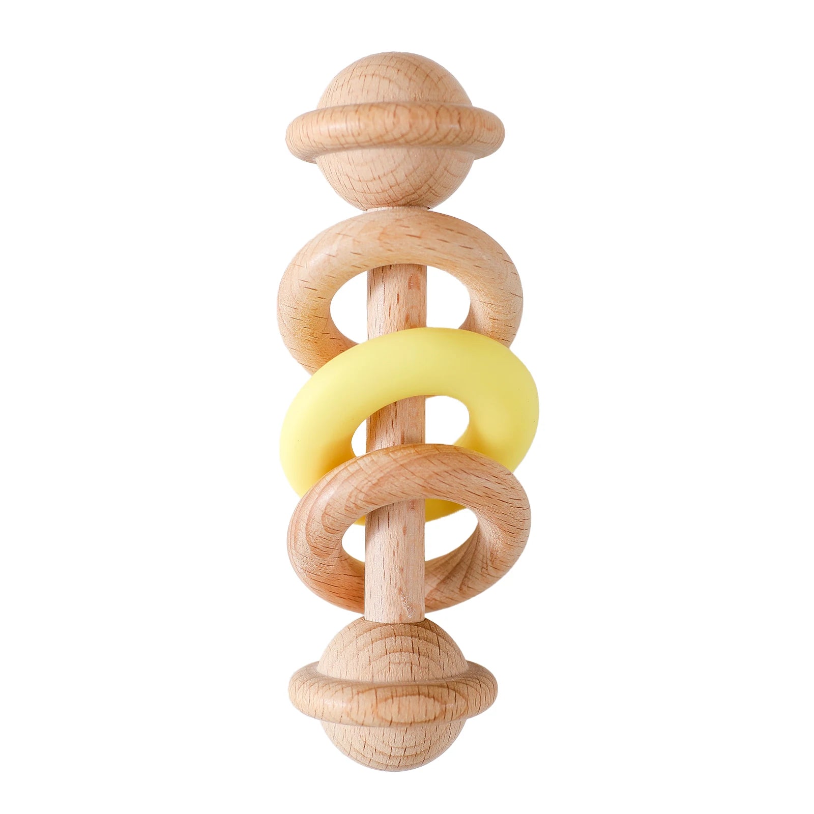 "JOUET" Jouet pour bébé hochet en bois anneaux de dentition en Silicone pour bébé 0 à 12 mois