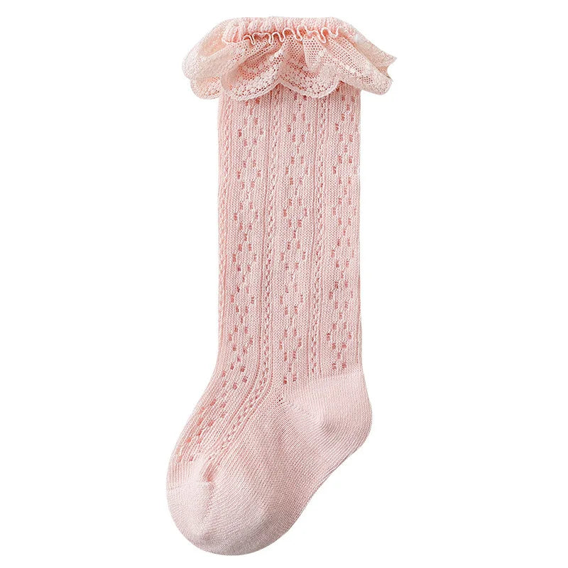 "CHAUSSURE" Chaussettes hautes princesses en dentelle, chaussettes longues en coton respirante,  0 à 3 ans