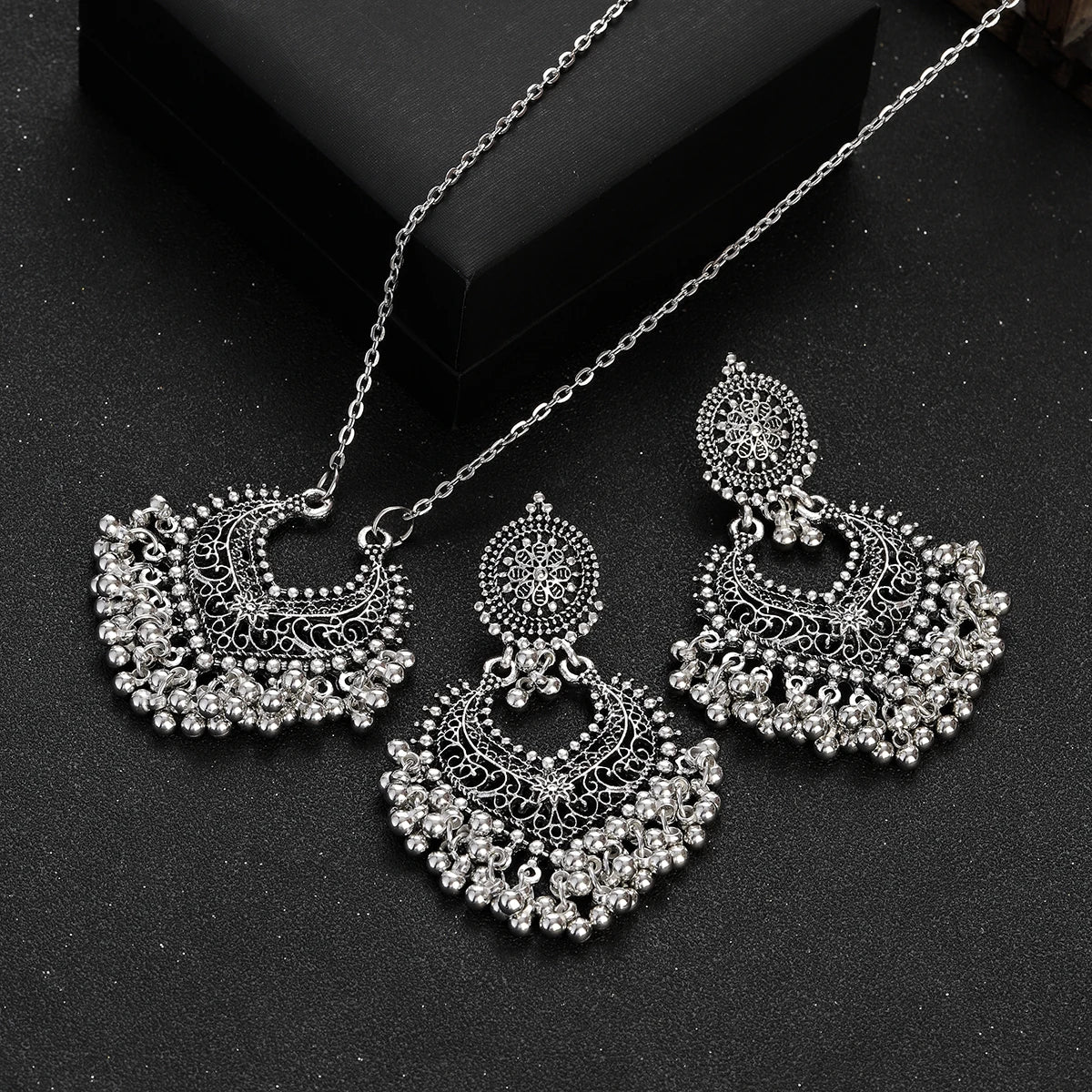"BIJOUX" Parure de bijoux, style rétro, plaquée or, avec perles, boucles d'oreilles et collier