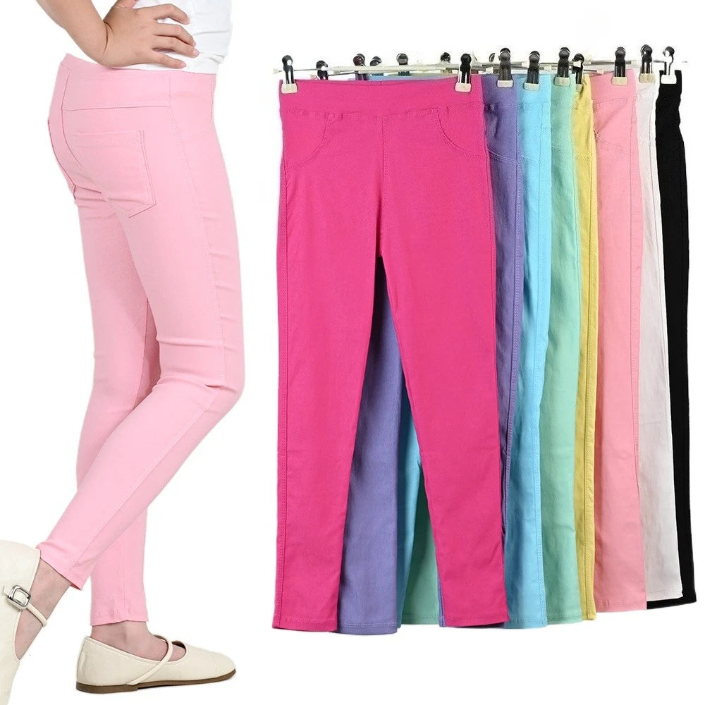 "VETEMENTS" Pantalons crayon pour filles de 3 à 12 ans, couleurs acidulées style leggings élastiques