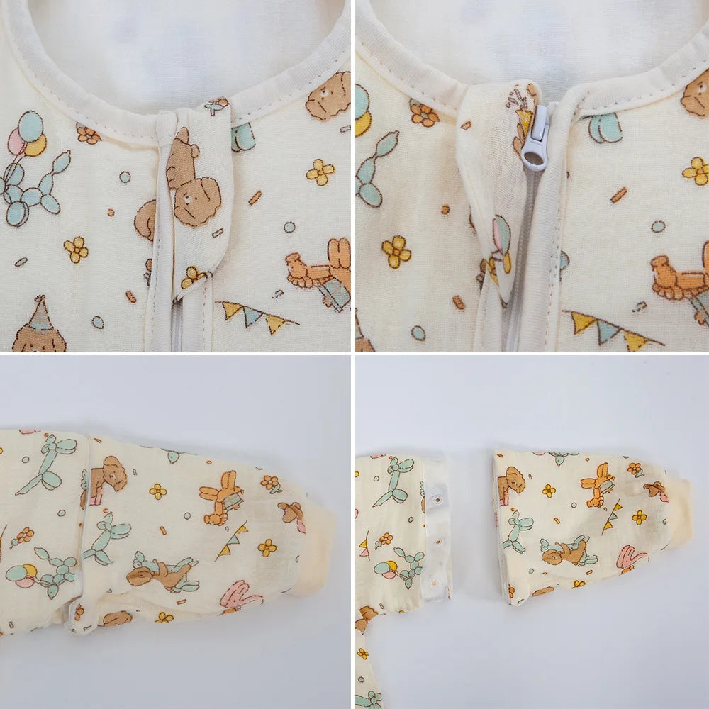 "ACCESSOIRE" Sac de couchage pour bébés de 0 à 24 mois, gaze de coton douce, respirant, fermeture éclair à 3 voies, chiot, chien, sac de couchage pour bébé avec manches amovibles