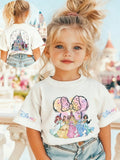 "VETEMENTS" T-shirt en coton à col rond et manches courtes pour filles, motif château de princesses