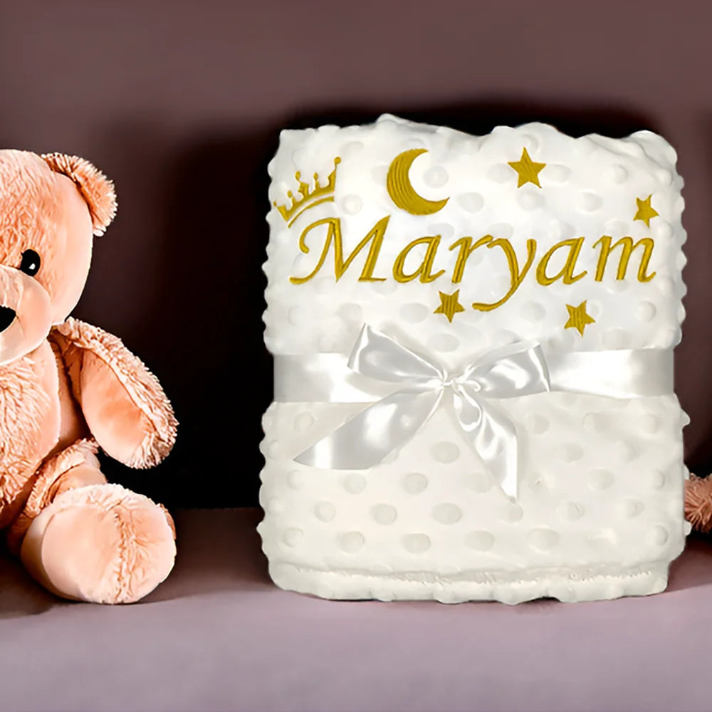 "SPECIAL RAMADAN" Couverture de bébé personnalisée avec nom pour nouveau-nés garçons et filles, couverture de poussette de berceau en polaire Minky personnalisée, cadeau