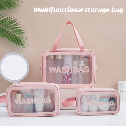 "ACCESSOIRE" Sac à soins transparent givré en PU imperméable, sac de toilette,de rangement portable,à lunch pour enfants