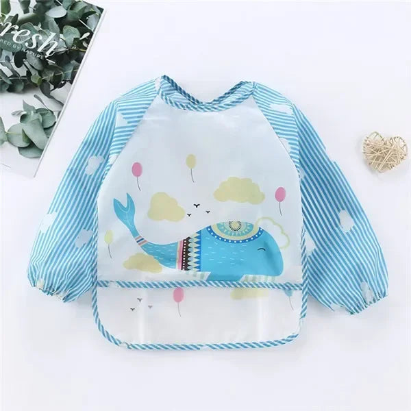 Baby Boys Girls Burp Cloth Banana Bibs for1-3Year Long Sleeve Scarf Waterproof Toddler Art Smock Feeding Bib Apron Pocket Infant
