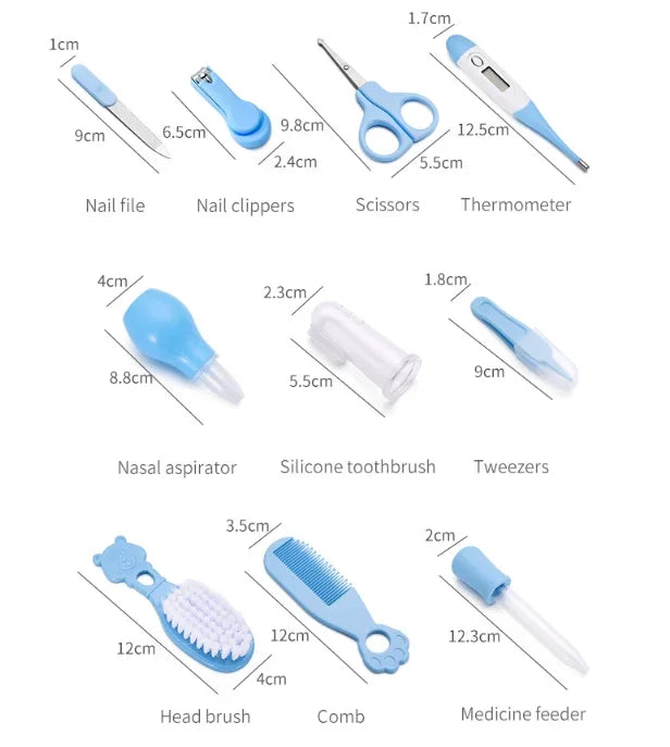 10-Piece Newborn Baby Care Set - Soft Bristle Brush/Comb Nasal Suction & Thermometer BPA-Free Safety Material Essential Kit