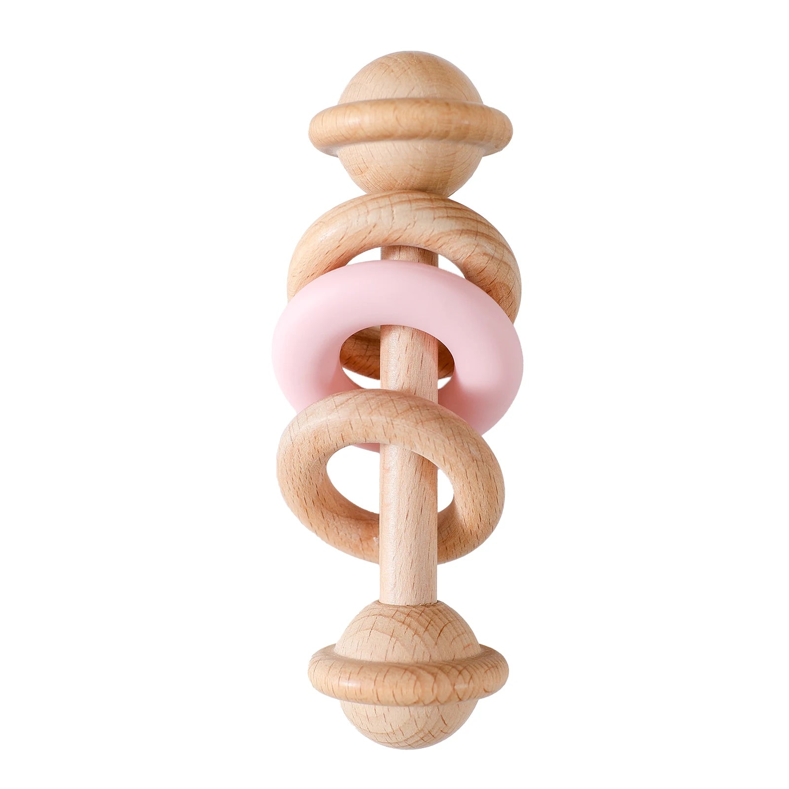 "JOUET" Jouet pour bébé hochet en bois anneaux de dentition en Silicone pour bébé 0 à 12 mois