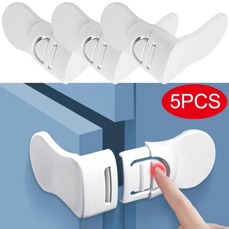 "ACCESSORY" Set of 5 safety locks for drawers and refrigerators, anti-pinch, child protection; 5/1PCS Baby Safety Locks Drawer Lock Anti-Pinching Hand Cabinet White Drawer Locks Refrigerator Lock Buckle Chil