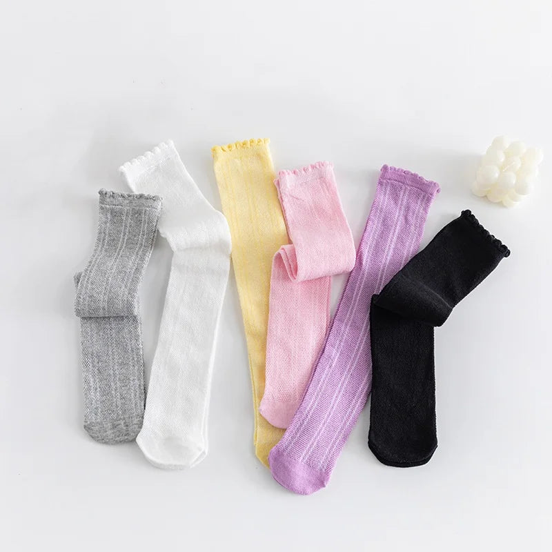 "VETEMENTS" Chaussettes hautes pour filles de 3 à 12 ans, blanches, style princesse, en maille respirante