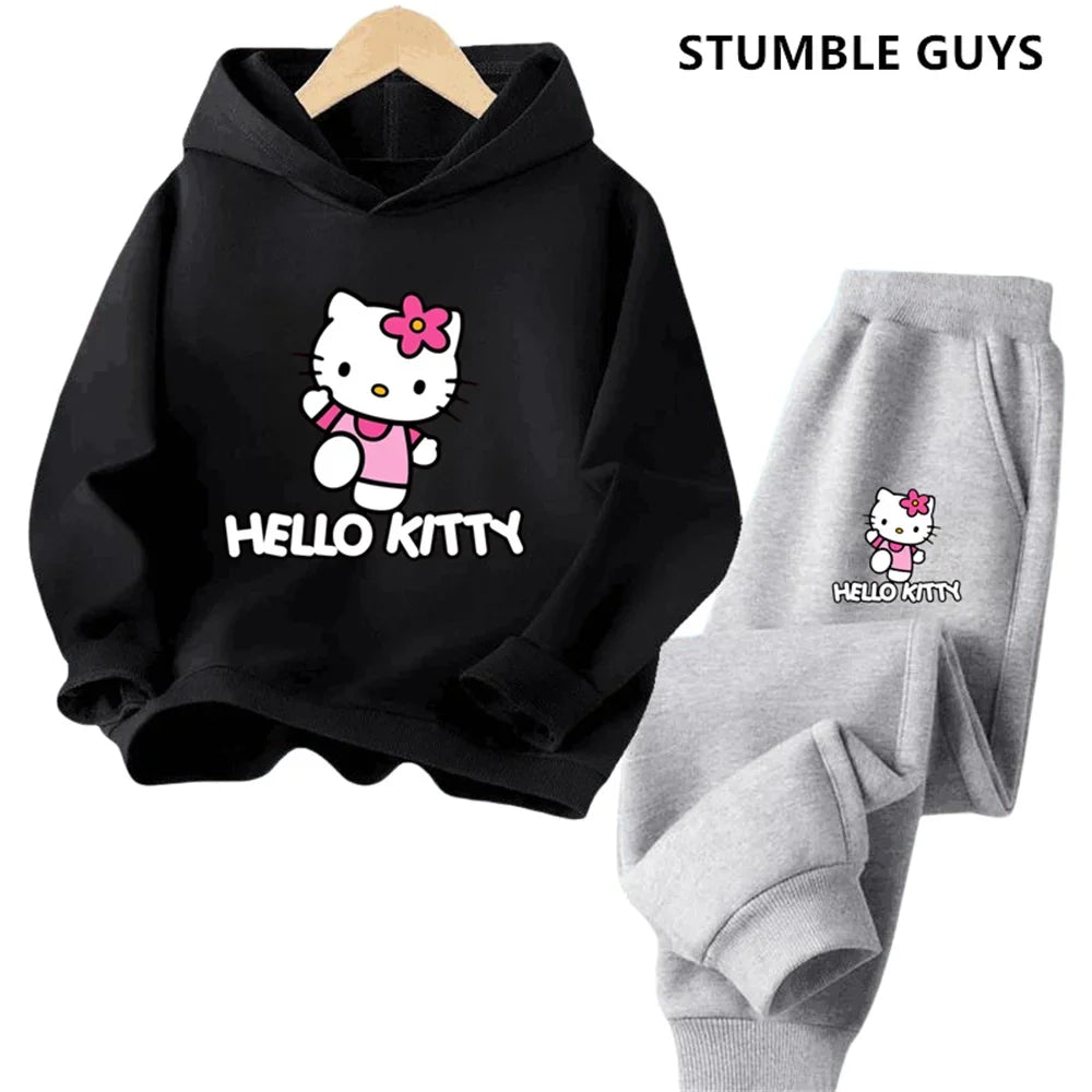 Hoodies Sets Boys Outfit Set Kids Hello Kitty Clothes Girls Clothing Tops Pants Suits 4-14 Years Old Ports Suits Hoodies Sweater