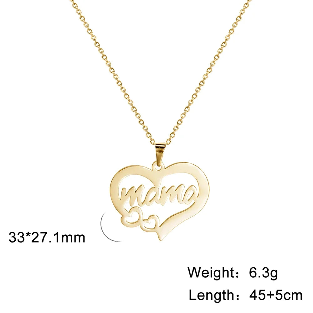 "JEWELRY" Skyrim "Mother" Letter Pendant Necklace for Women, Stainless Steel Neck Chain Choker, Trendy Family Jewelry, Mother's Day Gift for M