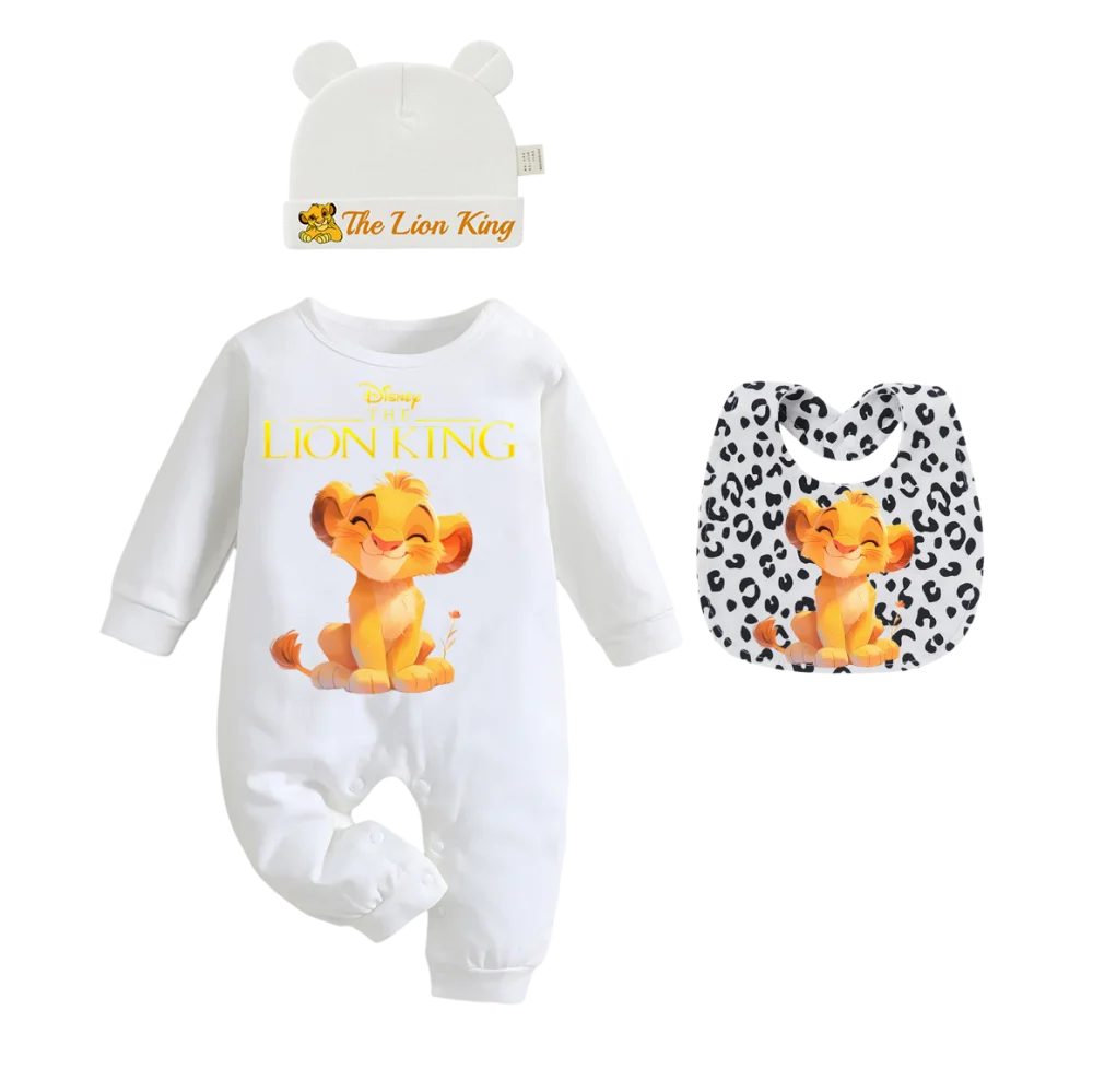 "COMBINAISON" 3 articles: Body imprimé pour bébé, bonnets et bavoirs, pour garçon et fille
