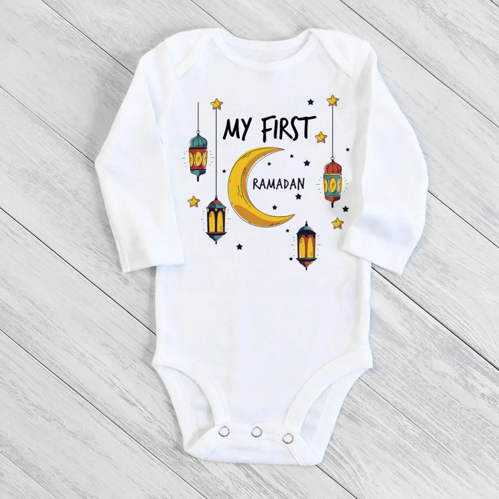 "SPECIAL RAMADAN" Newborn bodysuit for my first Ramadan, Ramadan clothes for boys and girls; My First Ramadan Newborn Baby Bodysuit Infant Eid Long Sleeve Baby Jumpsuit Eid Boy Girl Ramadan Clothes Islamic M