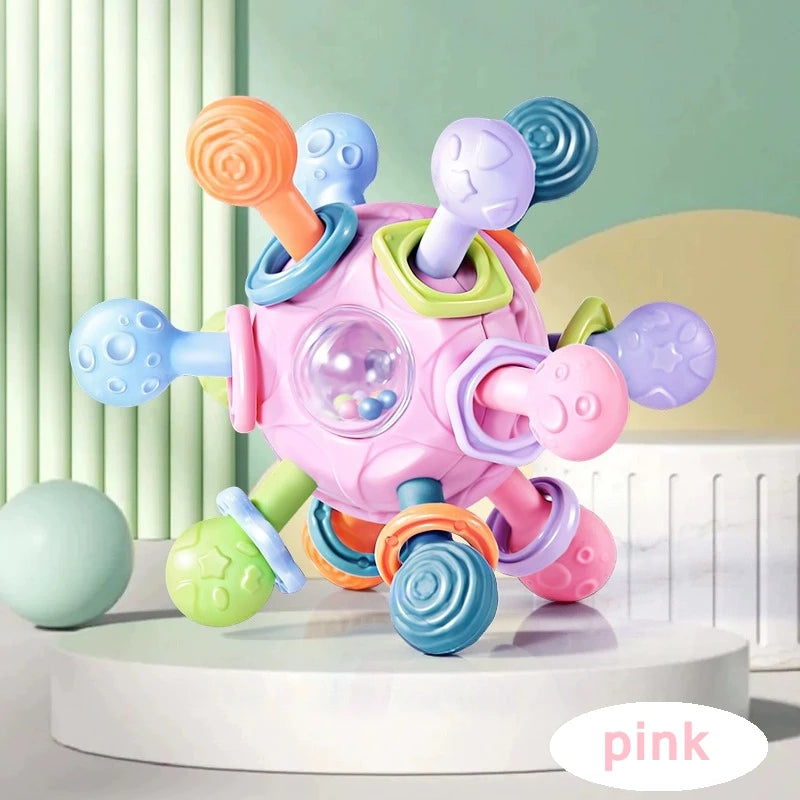 Newborn Infant Shake Grab Spin Multi Sensory Ball Toy 3 in 1 Soft Silicone Chew & Grab Toy for Babies 0-12 Months Christmas Gift