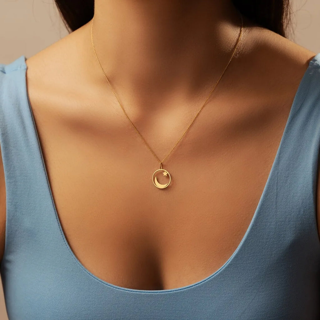 "SPECIAL RAMADAN" Collier croissant de lune et étoile en acier inoxydable pour hommes et femmes, pendentif amulette musulmane islamique spirituelle, bijoux religieux