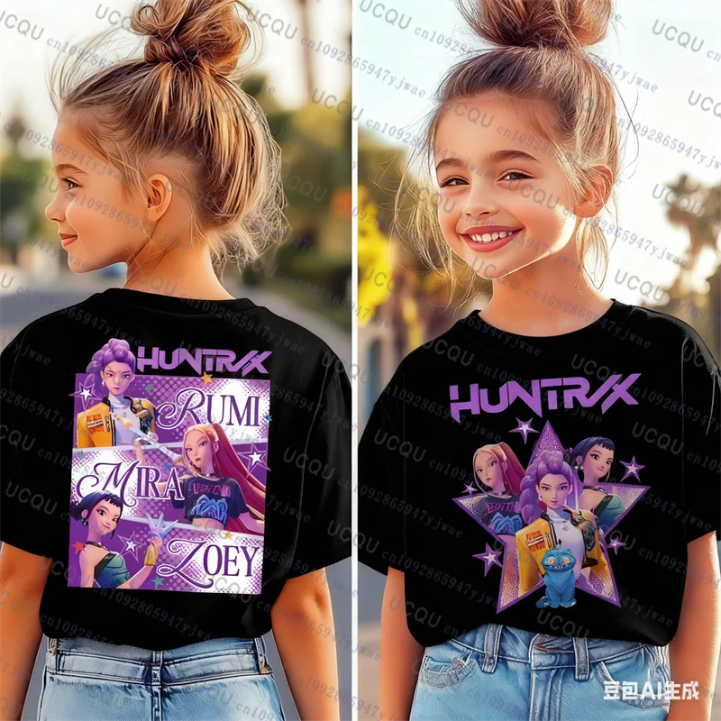 Kpop Demon Hunters Parent Child Short Sleeve T-shirt Cute Kpop Demon Hunters TShirt Harajuku Casual Fashion Cotton Kid's Tshirt