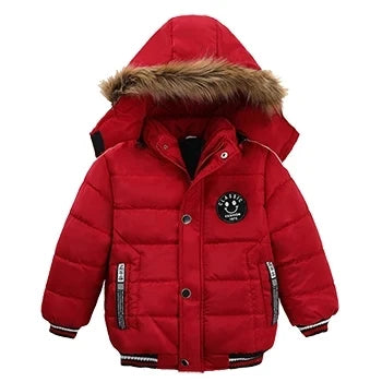 New Keep Warm Baby Coat Autumn Winter Boys Jacket  Hooded Zipper Fashion Fur Collar Boys Outerwear 2 3 4 5 6 Years Kids Clothes