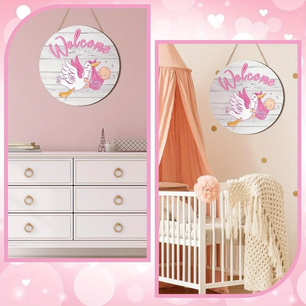 Welcome Little Princess "Wooden Pendant-Newborn Baby Girl Arrival Celebration Round Wooden Decorations Suitable for Baby Room