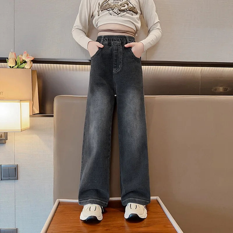 "VETEMENTS" Jeans pour filles, style tendance décontracté, amples, tailles 3-14 ans.
