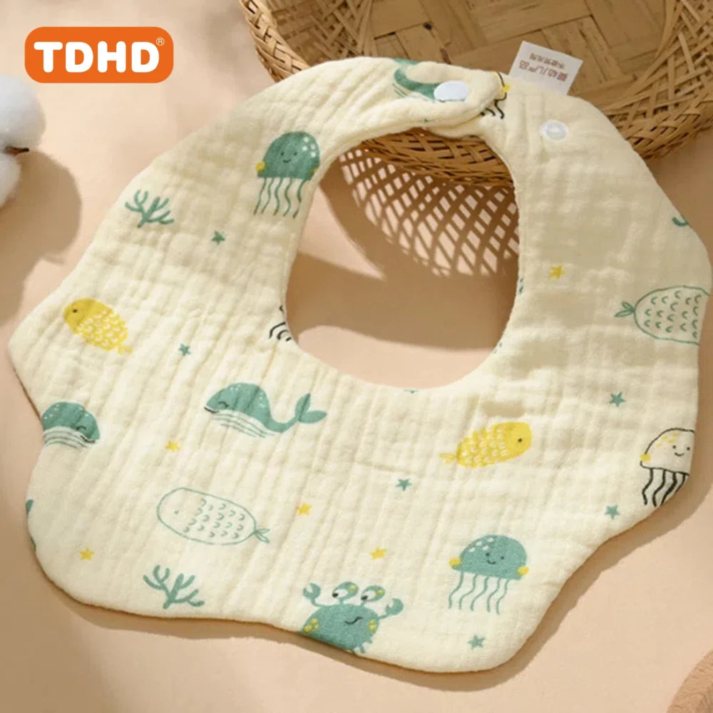 TDHD BABY Muslin Drool Bibs for Boys Girls 1 Pack, Adjustable Baby Bibs for Drooling and Teething, Soft Cotton Baby Bandana Bibs