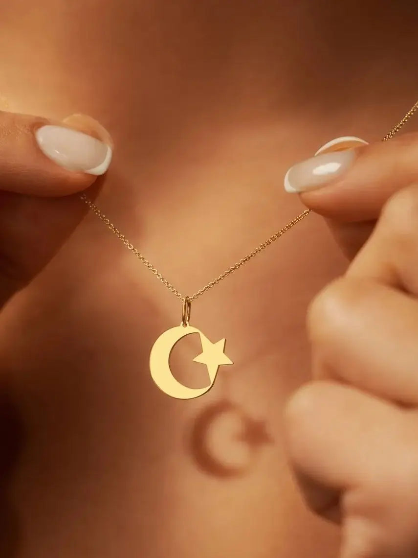 "SPECIAL RAMADAN" Collier croissant de lune et étoile en acier inoxydable pour hommes et femmes, pendentif amulette musulmane islamique spirituelle, bijoux religieux