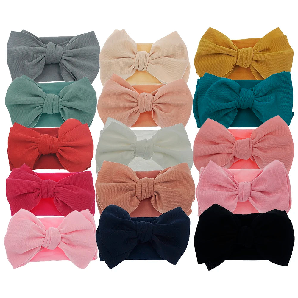 Solid Turban Nylon Headband High Elastic Bow Top Knot Headwrap For Baby Girls Toddler Hair Bands Fashion Kids Hair Accessories