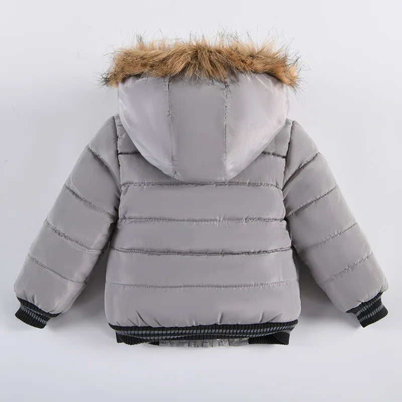 New Keep Warm Baby Coat Autumn Winter Boys Jacket  Hooded Zipper Fashion Fur Collar Boys Outerwear 2 3 4 5 6 Years Kids Clothes