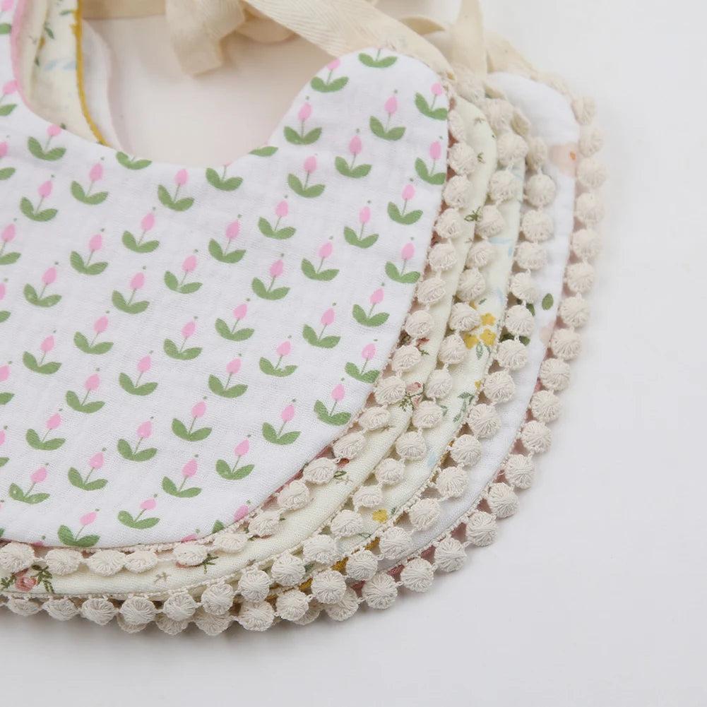 "ACCESSORY" Muslin Cotton Bibs for Baby Boys and Girls, Double-Sided, Rainbow Flower Print, Saliva Towel, Infant Burp Cloth, Adjustable Scarf; Muslin Cotton Baby Boys and Girls Bibs Double-Sided