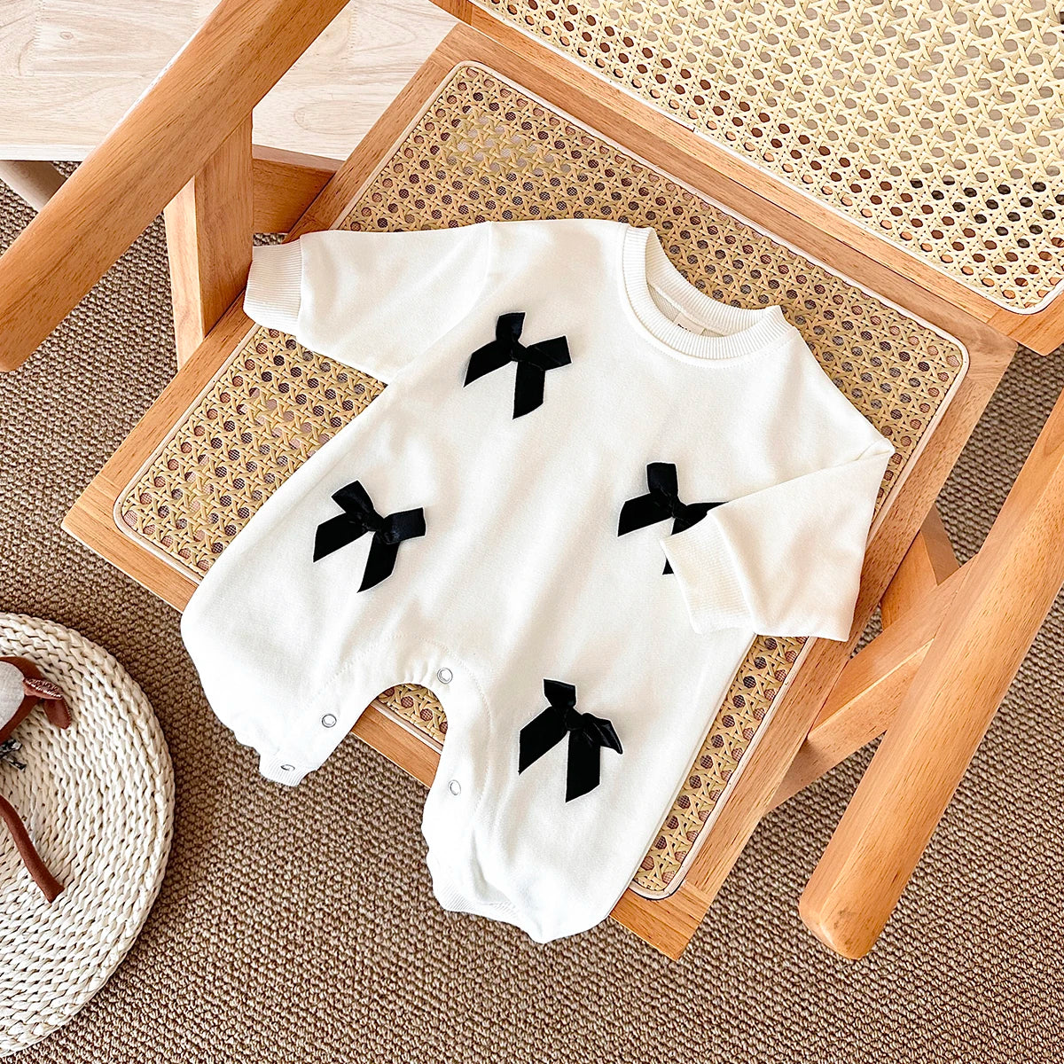 Newborn Baby Girl Clothes Bow Infant Jumpsuit Spring Autumn Babygrow Romper Cotton Kids Toddler Children Clothing 0-18 Months
