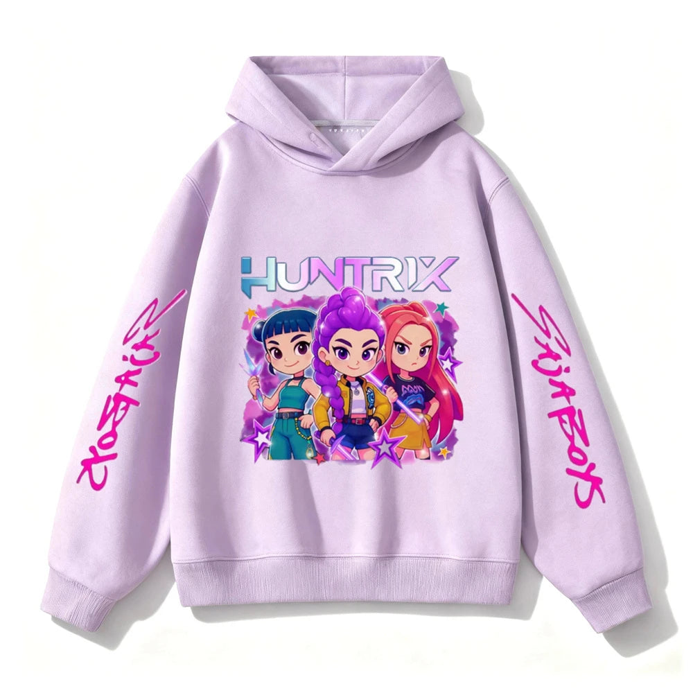 Purple Hooded Tops Fashion Casual Clothes Kids New Design Hoodies Kpop Demon Hunters Girls Group Clothing Toddler Autumn Wear