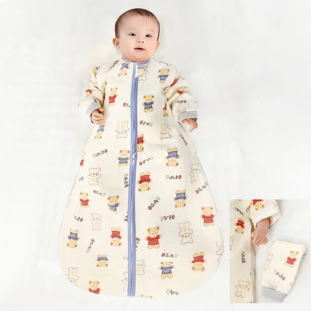 "ACCESSOIRE" Sac de couchage pour bébés de 0 à 24 mois, gaze de coton douce, respirant, fermeture éclair à 3 voies, chiot, chien, sac de couchage pour bébé avec manches amovibles