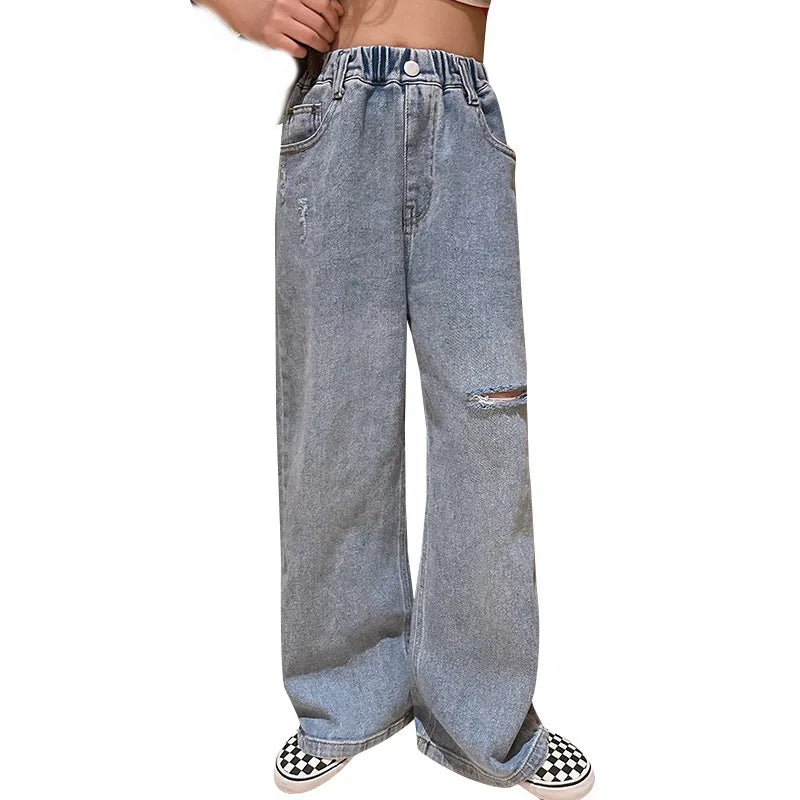 "VETEMENTS" Jeans pour filles, style tendance décontracté, amples, tailles 3-14 ans.
