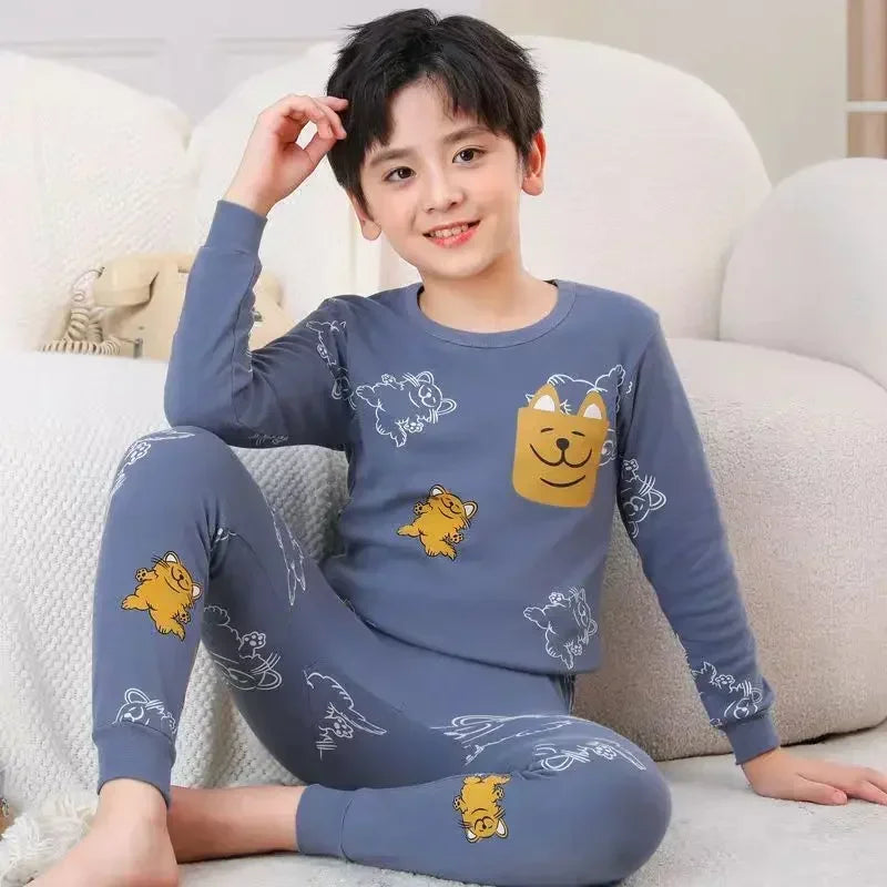 "VETEMENTS" Pyjamas à manches longues, vêtements de nuit pour enfants en coton de 2 à 14 ans.