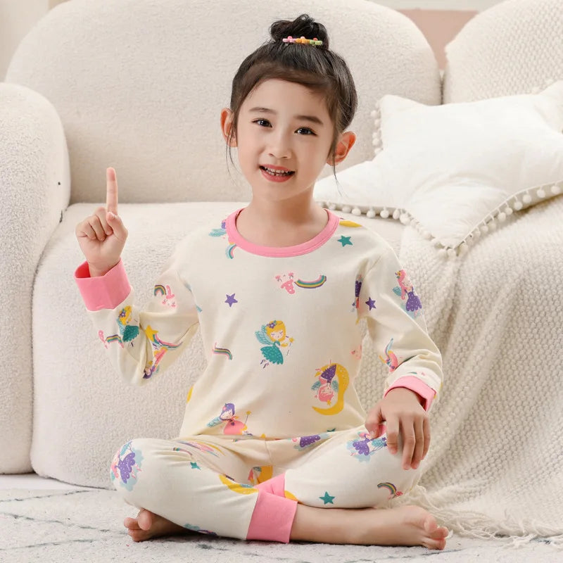 "VETEMENTS" Pyjamas à manches longues, vêtements de nuit pour enfants en coton de 2 à 14 ans.