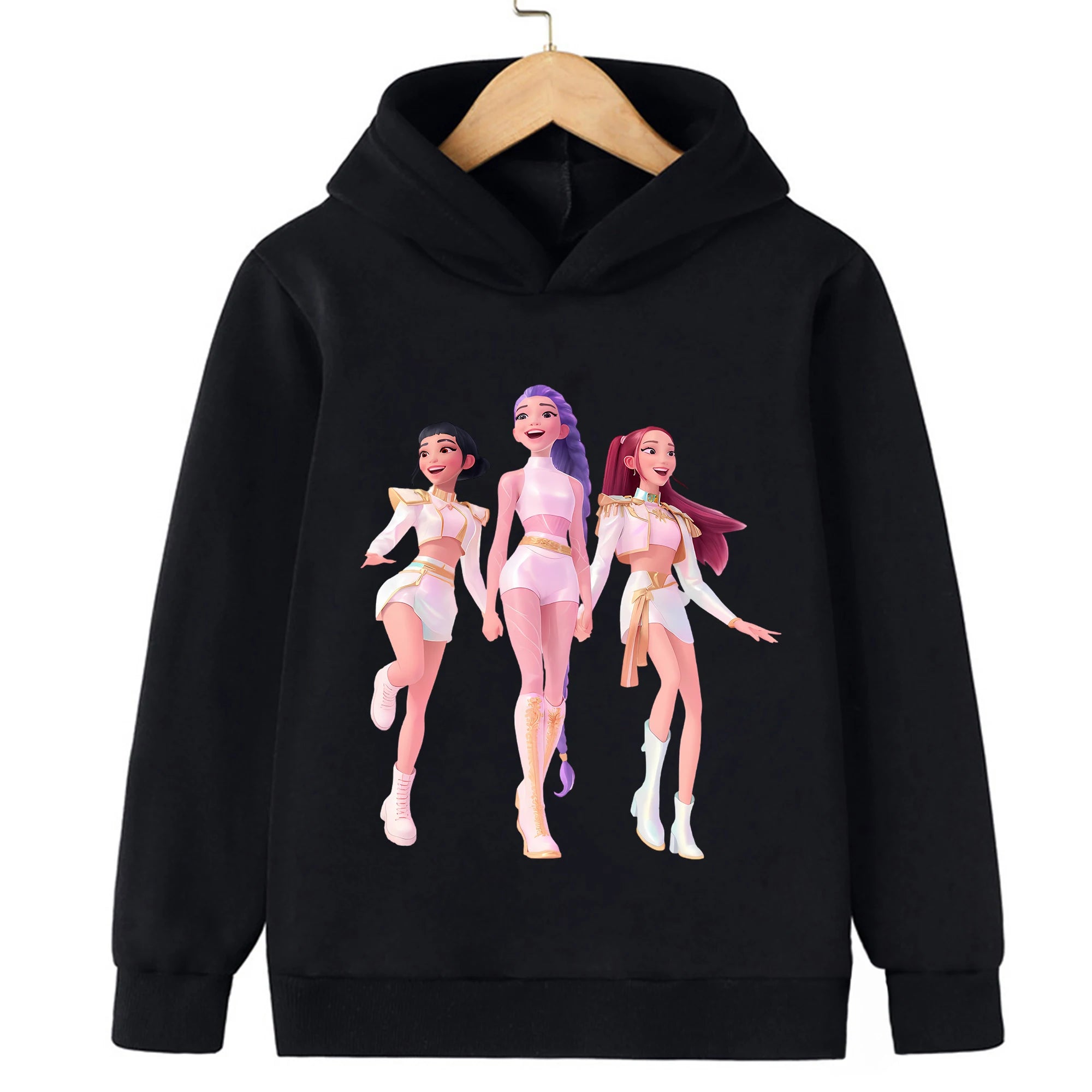2025 KPop Demon Hunter Cartoon Printed Girls Boys Hoodie Sweaters Children Autumn/winter Warm Fashion Korean Wave Casual Hoodie