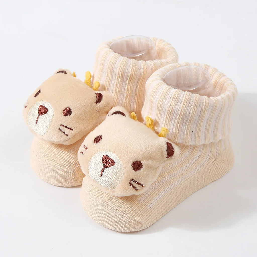 Cute Newborn 3D Cartoon Doll Socks Spring New Baby Soft Prewalker Knitted Sock For Girls Boys Infant Knitting Hairband Socks