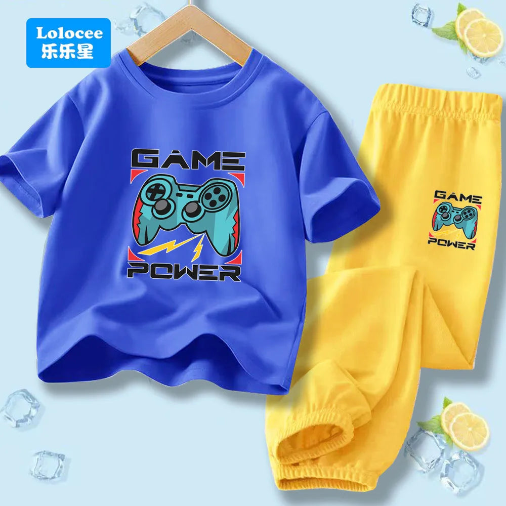 "VETEMENTS" Ensemble 2 pièces pour enfants style gamer "manette de jeu" : t-shirt à manches courtes et pantalon
