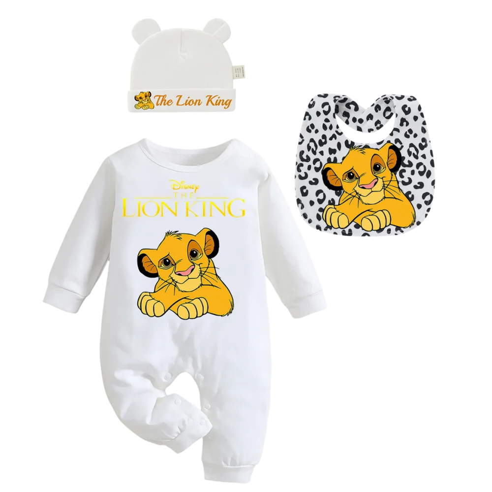 "COMBINAISON" 3 articles: Body imprimé pour bébé, bonnets et bavoirs, pour garçon et fille