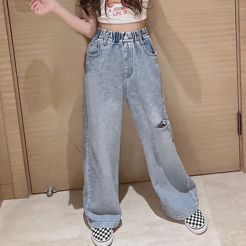 "VETEMENTS" Jeans pour filles, style tendance décontracté, amples, tailles 3-14 ans.